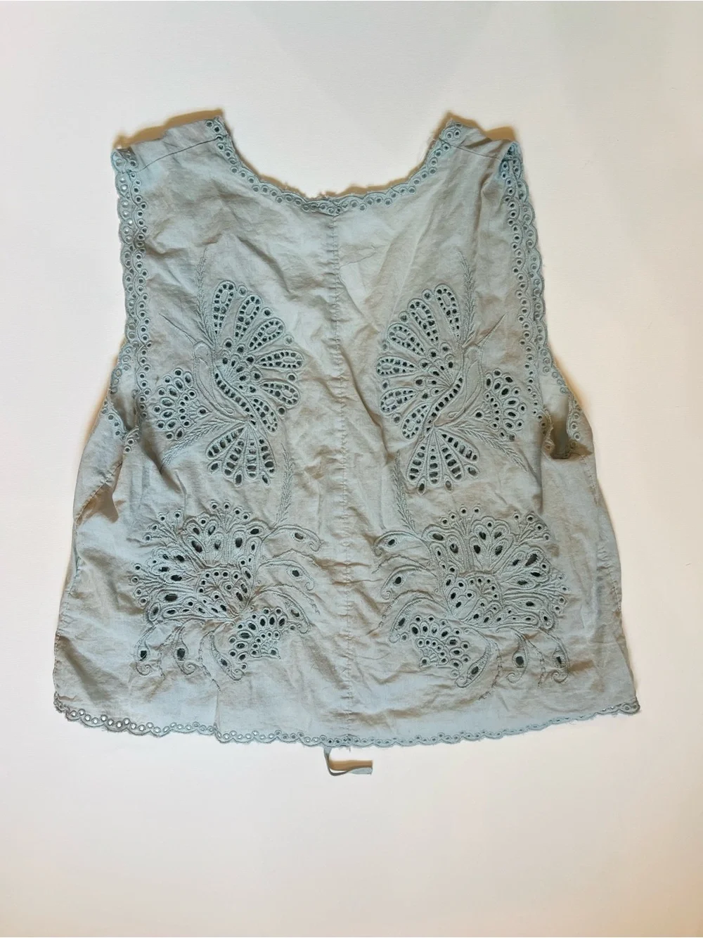 Free People Light Blue Eyelet Tie-Front Top